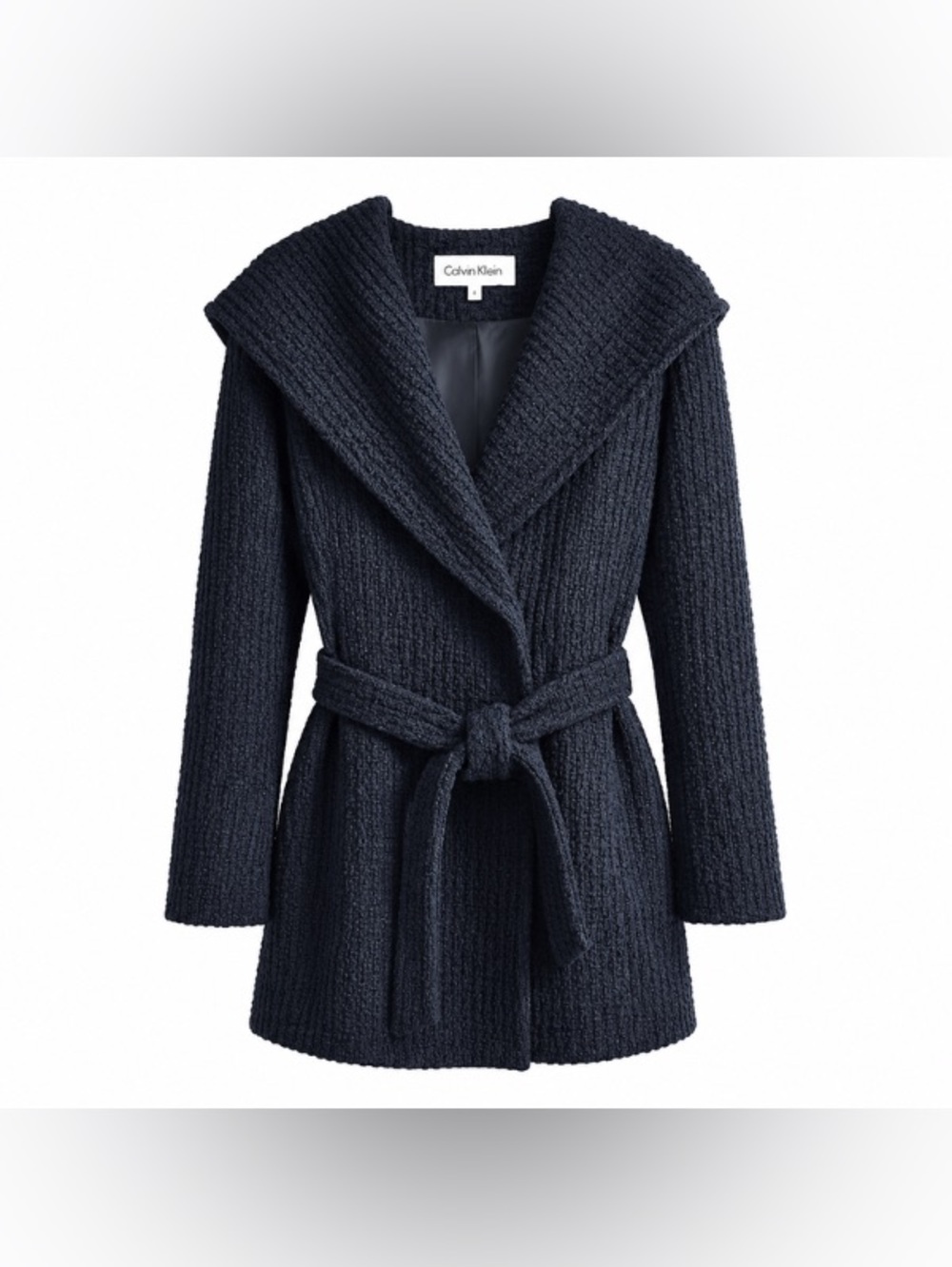 Calvin Klein Vintage Y2K Women’s Textured Knit Wrap Coat - Black - Size 8